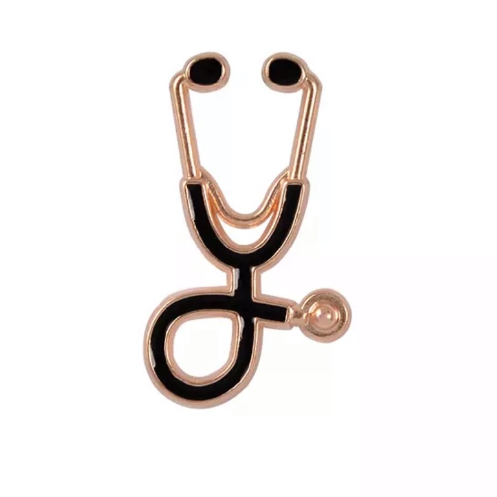 1 LEFT‼️ Black Gold Stethoscope Lapel Scrub Pin Doctor Medical Student Gift
